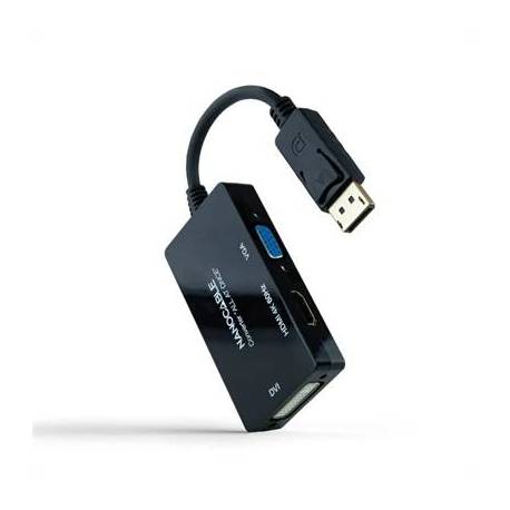 Nanocable Conversor DP a HDMI/DVI/VGA Negro 20 cm