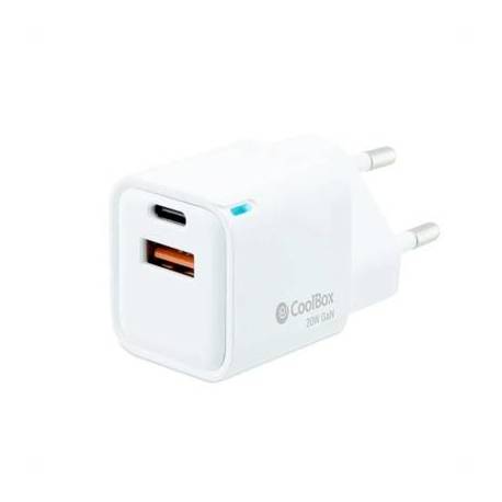 Coolbox Cargador Gan 20W USB-C/USB-A PARED