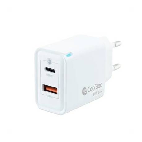 Coolbox Cargador Gan 30W USB-C/USB-A PARED