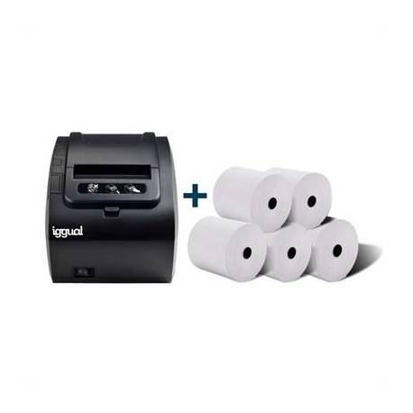 iggual Kit impresora térmica TP8002 + 5 rollos