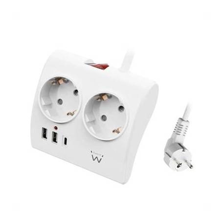 EWENT EW3870 Regleta 2 Shucko 2 Usb-A 1 Usb-C Bl.