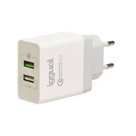 iggual Cargador doble 2xUSB carga rápida QC3.0 30W