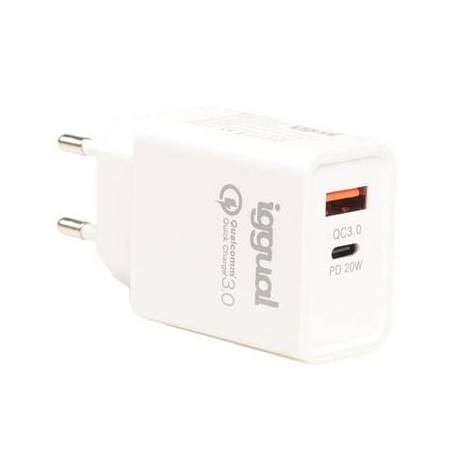 iggual Cargador doble USB QC3.0 + tipo C PD 20W