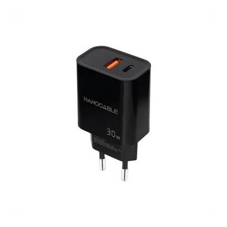 Nanocable Cargador USB-C/PD+USB-A/QC 30W Negro
