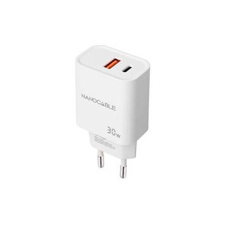 Nanocable Cargador USB-C/PD+USB-A/QC 30W Blanco