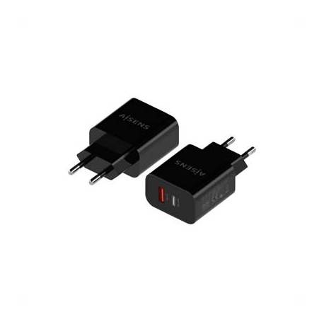 Aisens Cargador 20W USB-C PD3.0 USB-A QC3.0 Negro
