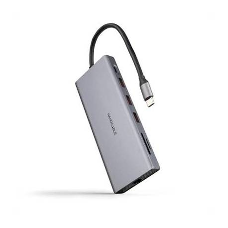 Nanocable Hub 12en1 USB-A/C+HDMI+DP+RJ45+TF+SD+AU